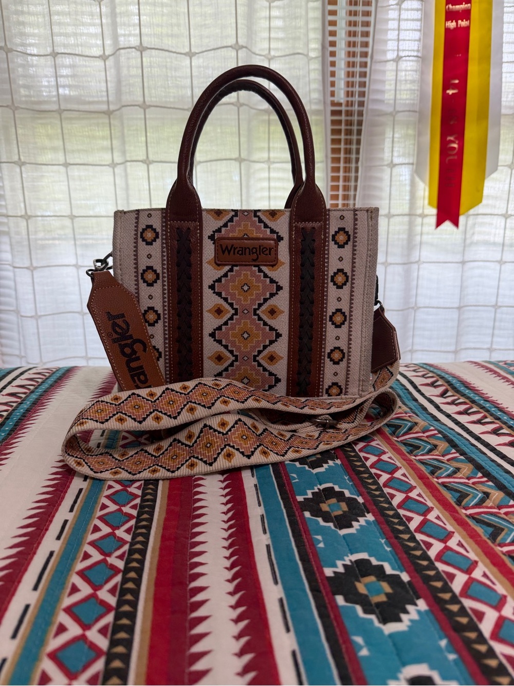 Wrangler Brown & Cream Southwestern Tote Bag with Removable Strap